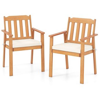 Acacia Wood Patio Dining Chairs, Set of 2 Outdoor Chairs with Armrests and Cushions