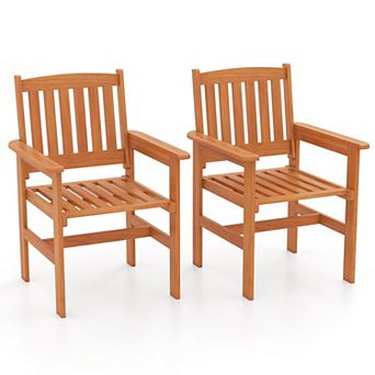 Set of 2 Outdoor Wooden Patio Chairs with Slatted Seats, Armrests and Inclined Backrests