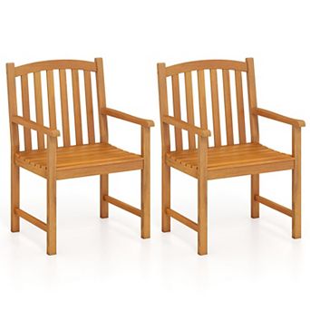 Set of 2 Acacia Wood Patio Dining Chairs with Armrests for Porch, Garden & Backyard