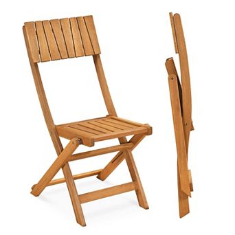 2 pc Folding Patio Dining Chairs with Reclined Backrest, Slatted Design and Hardwood Construction