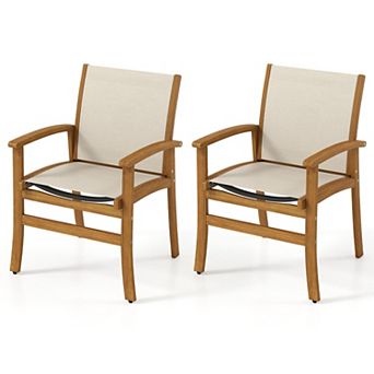 Acacia Wood Outdoor Chairs, Set of 2 Patio Armchairs with Fabric Seat and Backrest