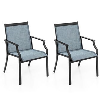 Outdoor Dining Chairs Set of 2 with Wide Fabric Seat and Wood-Look Back for Patio