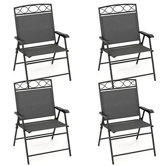 Set of 4 Patio Folding Dining Chairs with Adjustable Backrest, Fabric Seating and Metal Frame