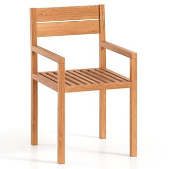 Teak Wood Outdoor Patio Chair with Arms for Porch Garden Balcony