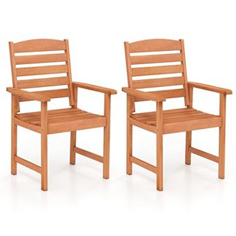 Set of 2 Outdoor Wooden Patio Dining Chairs with Solid Wood Frame, Slatted Seats and Armrests