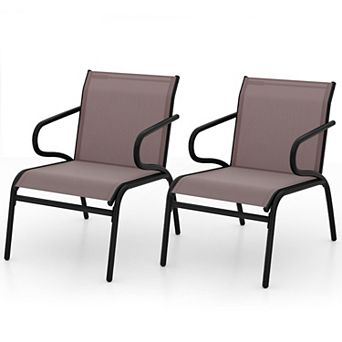 Outdoor Patio Armchairs with Curved Seating, Fabric Design and Modern Frame Style