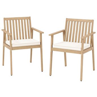 Set of 2 Outdoor Dining Chairs, Acacia Wood Armchairs with Padded Cushion Seats