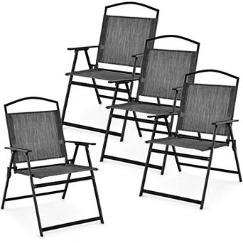 Set of 4 Outdoor Folding Chairs with Fabric Seats for Patio, Garden, Deck and Balcony