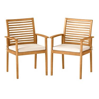 2 Pack Patio Dining Chairs, Acacia Wood Outdoor Chairs with Padded Cushioned Seats