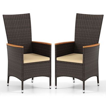 Patio Wicker Dining Chairs Set of 2 with Cushions for Balcony, Garden and Poolside