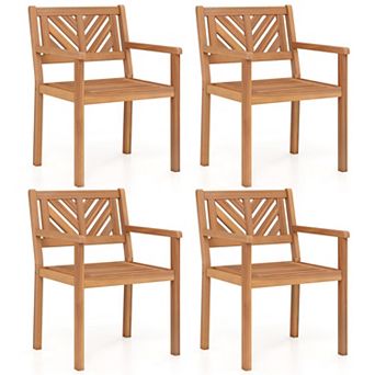 Wooden Patio Dining Chairs with Acacia Frame and Slatted Seat Design