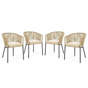 Indoor Outdoor Dining Chair with Cushion and Armrests for Patio Dining Room