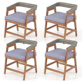 Set of 4 Outdoor Patio Chairs, PE Rattan Armchairs with Acacia Wood Frames