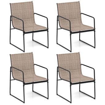Set of 4 Outdoor Patio Dining Chairs with Fabric Seats, Curved Backrest and Armrests