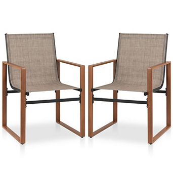 Set of 2 Outdoor Patio Dining Chairs with Fabric Seats, Tilted Backrest and Armrests