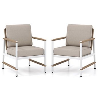 Set of 2 Patio Sofas with Aluminum Frame, PE Rattan and Cushions for Outdoor Seating