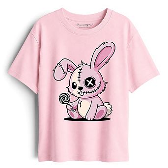 Kids Pink Zombies Bunny Cute T-Shirt, Cute Gothic Youth Halloween Tee