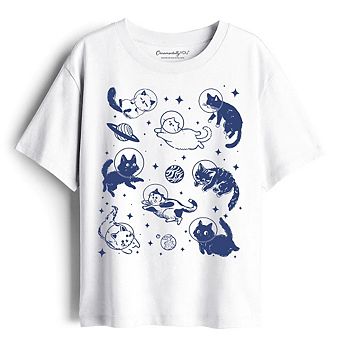 Kids Cats in Space Retro T-Shirt, Funny Astronaut Tee for Youth