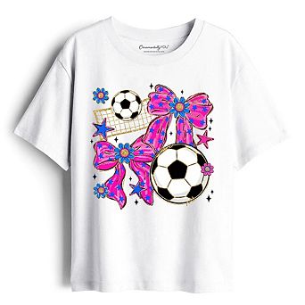 Kids Soccer Coquette Pink Bow T-Shirt, Preppy Game Day Tee for Youth Girls