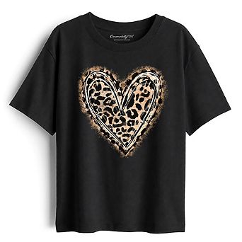Kids Leopard Heart Valentine T-Shirt, Watercolor Love Tee for Youth