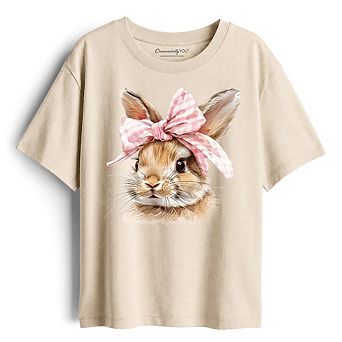 Kids Easter Bunny Coquette Pink Bow T-Shirt, Cute Watercolor Spring Tee for Youth Girls
