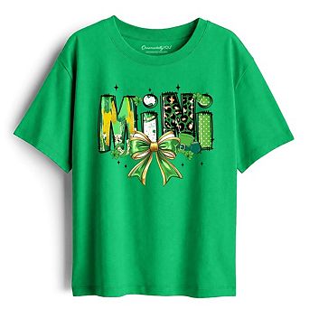 Kids Mini Clover Bow St Patrick's Day T-Shirt, Coquette Lucky Shamrock Clover Tee for Youth
