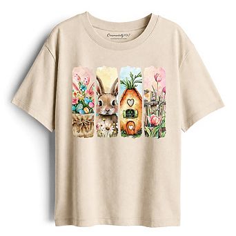 Kids Easter Bunny Floral Brushstroke T-Shirt, Spring Pastel Coquette Tee for Youth