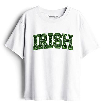 Kids Irish Sequin St Patrick's Day T-Shirt, Festive Green Glitter Imitation Tee for Youth