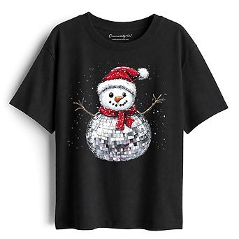 Kids Disco Snowman Christmas T-Shirt, Retro Holiday Youth Tee for Dancers