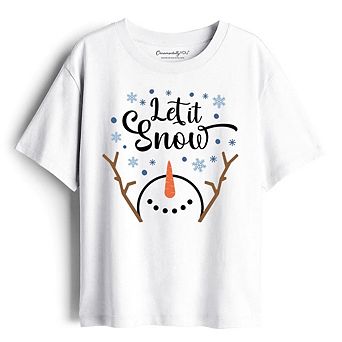 Kids Let It Snow Snowman T-Shirt, Snowflakes Minimalist Youth Tee for Winter Holiday Season