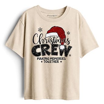 Kids Christmas Crew T-Shirt, Glitter Santa Hat Youth Tee for Making Memories
