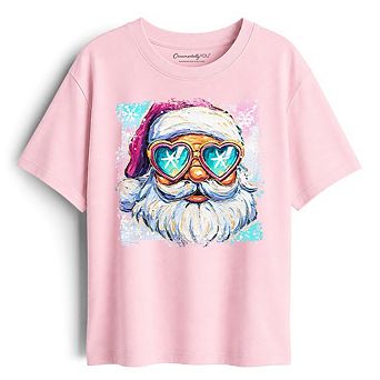 Kids Merry Christmas Santa Sunglasses Christmas T-Shirt, Funky Retro Holiday Youth Tee