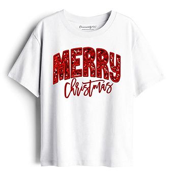 Kids Merry Christmas Sequin T-Shirt, Bold Red Glitter Youth Tee for Festive Holiday Season