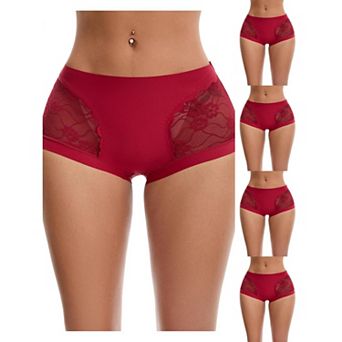 5 Packs Women's High Wasited Lace Underwear Briefs Breathable Full Coverage Tummy Control Panties