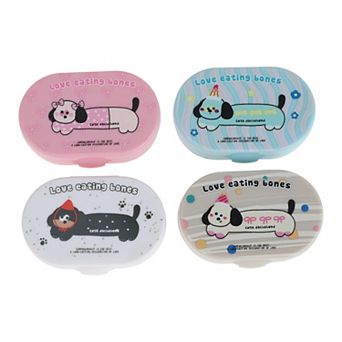 4Sets Cute Puppy Pattern Contact Lens Container Compact Lightweight Pink Beige White Blue