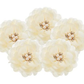 5 pc Inch Chiffon Flowers, Fabric Flowers Rhinestone Pearl Large Camellia Sewing Appliques for DIY