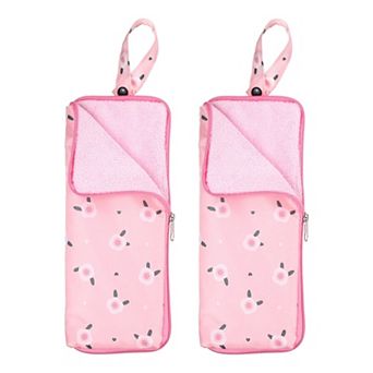 2 pc 11.02' x 4.92''Umbrella Bag, Floral Pattern Water-Absorbent Cover, Portable Storage Case Pink