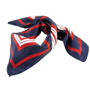 Lady Dark Blue Red White Stripe Print Kerchief Square Small Neck Scarf Wrap 23.62" x 23.62"