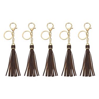 5 pc Leather Keychain, Tassels Women Tassel Bag Charm with Lobster Clasp Key Ring