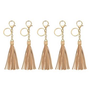 5 pc Leather Keychain, Tassels Women Tassel Bag Charm with Lobster Clasp Key Ring
