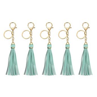 5 pc Leather Keychain, Tassels Women Tassel Bag Charm with Lobster Clasp Key Ring