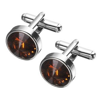 2 pc Crystal Cufflinks Copper Round Cuff Links for Men Business