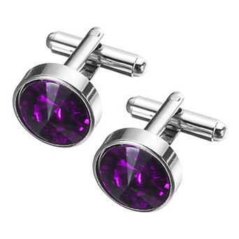 2 pc Crystal Cufflinks Copper Round Cuff Links for Men Business