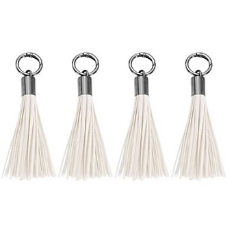 4 pc Elegant Leather Keychain Tassels for Women, Stylish Bag Charm and Accessory White