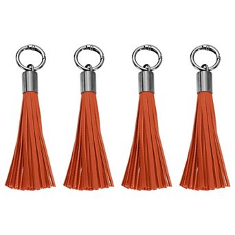 4 pc Elegant Leather Keychain Tassels for Women, Stylish Bag Charm and Accessory Orange