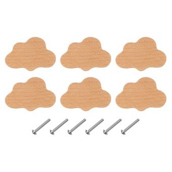 6 pc Wooden Knobs, Single Hole Cabinet Knobs with Screws for Furniture Cupboard