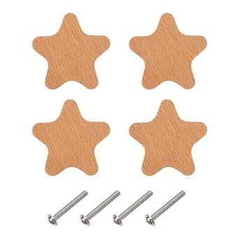 4 pc Wooden Knobs, Single Hole Cabinet Knobs with Screws for Furniture Cupboard