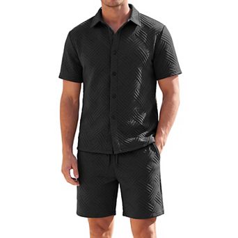 Men's 2 pc Set Outfits Jacquard Textured Shirt and Shorts