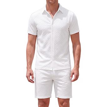 Men's 2 pc Set Outfits Jacquard Textured Shirt and Shorts