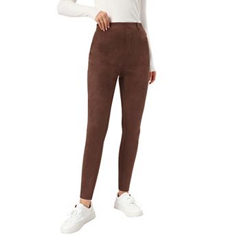 Faux Suede Leggings for Women's High Waisted Skinny Casual Pants
